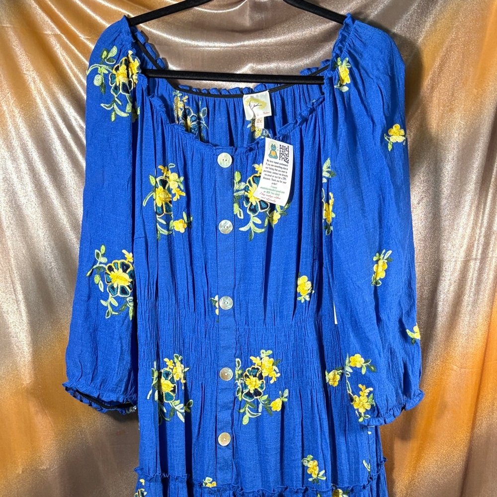 Anthropologie Fig & Flower 2x Blue Floral Women's dress NWT. GG‎